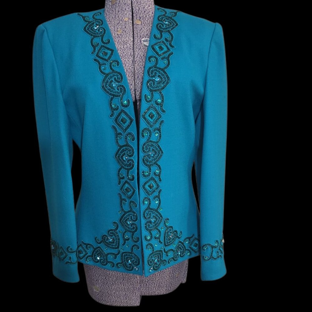 Vintage 1980's-90's Nolan Miller 100% Fine Wool Embellished Jacket Dynasty Vibes